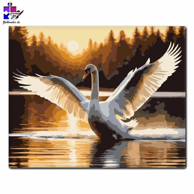 Flatterhafter Schwan im Sonnenuntergang | Malen nach Zahlen-Zahlmaler.de