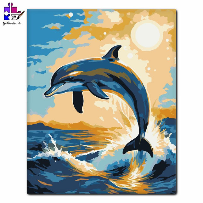 Springender Delfin im Sonnenlicht | Malen nach Zahlen-Zahlmaler.de