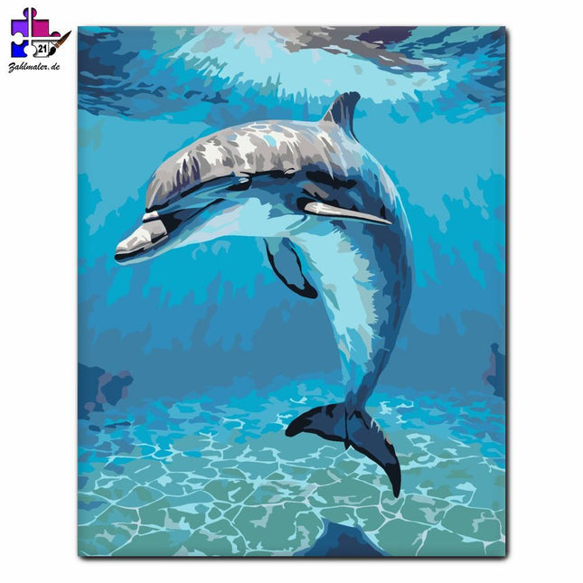 Friedlicher Delfin im tiefen blauen Ozean | Malen nach Zahlen-Zahlmaler.de