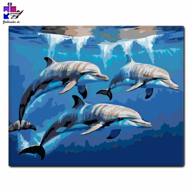 Harmonische Delfine in den Tiefen des Ozeans | Malen nach Zahlen-Zahlmaler.de