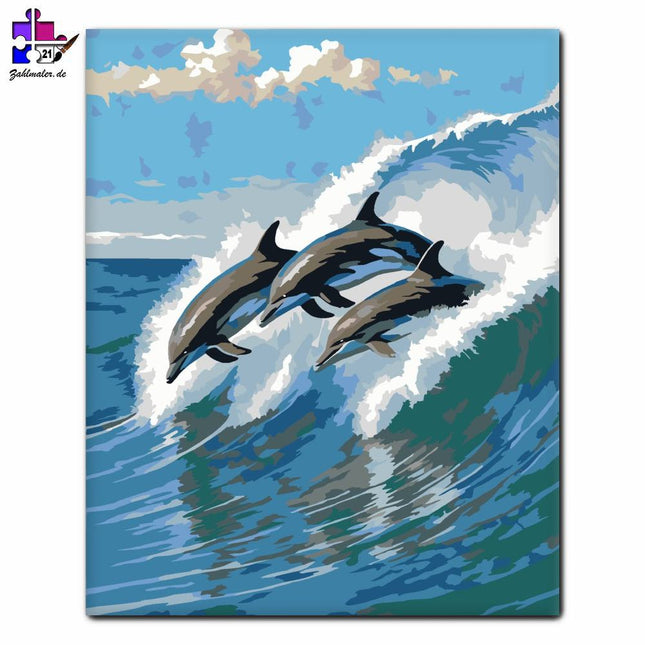 Delfine reiten auf den Wellen | Malen nach Zahlen-Zahlmaler.de