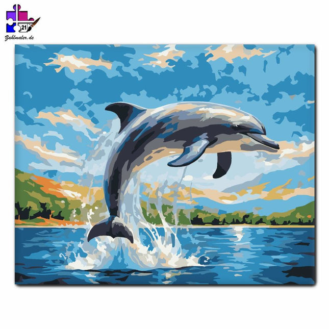 Springender Delphin im Sonnenschein | Malen nach Zahlen-Zahlmaler.de