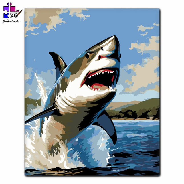 Springender Weißer Hai | Malen nach Zahlen-Zahlmaler.de