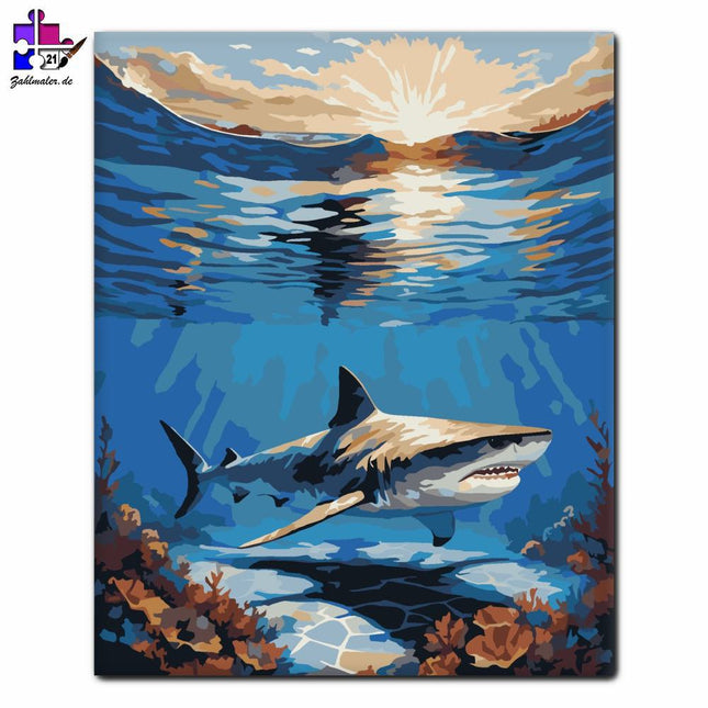 Junger Hai bei Sonnenaufgang | Malen nach Zahlen-Zahlmaler.de