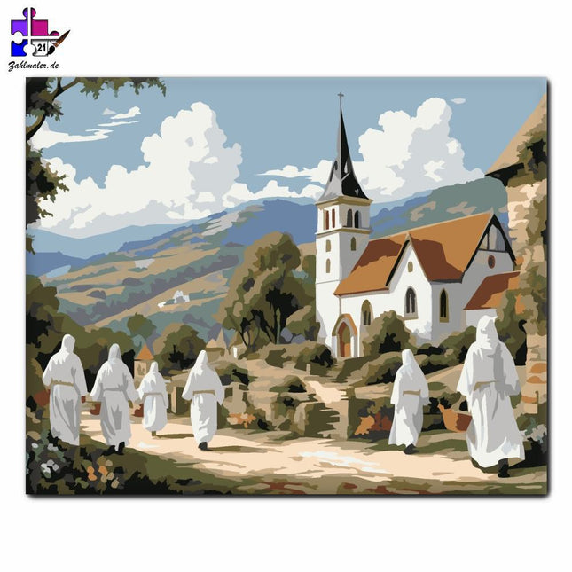 Ostern Dorfkirche | Malen nach Zahlen-Zahlmaler.de