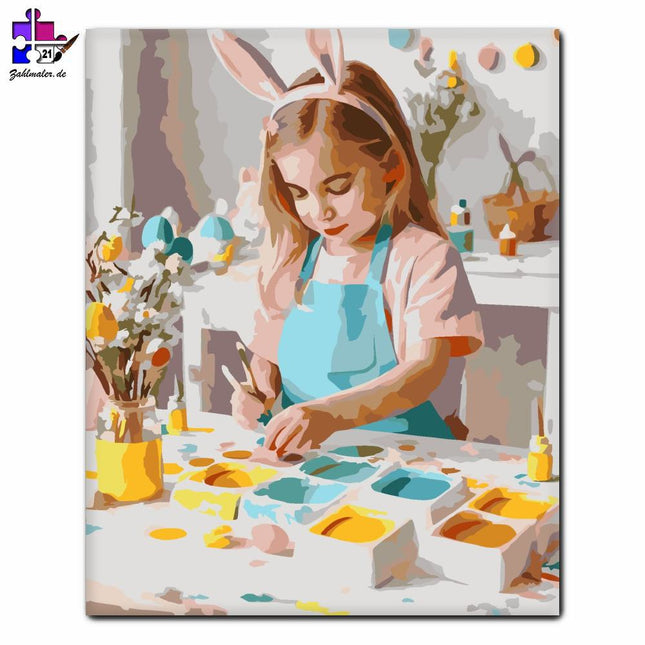 Hasenohren kleines Mädchen Ostereier bemalen Inzwischen | Malen nach Zahlen-Zahlmaler.de