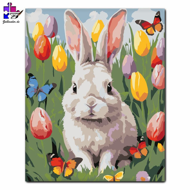 Hasen-Tulpen und Schmetterlinge | Malen nach Zahlen-Zahlmaler.de