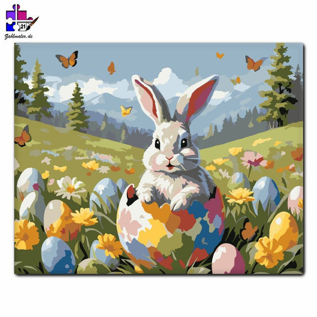 Hase in bunten Eiern | Malen nach Zahlen-Zahlmaler.de