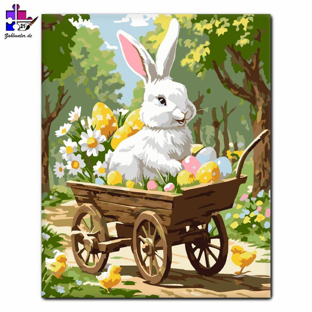 Hase im Auto mit Küken | Malen nach Zahlen-Zahlmaler.de
