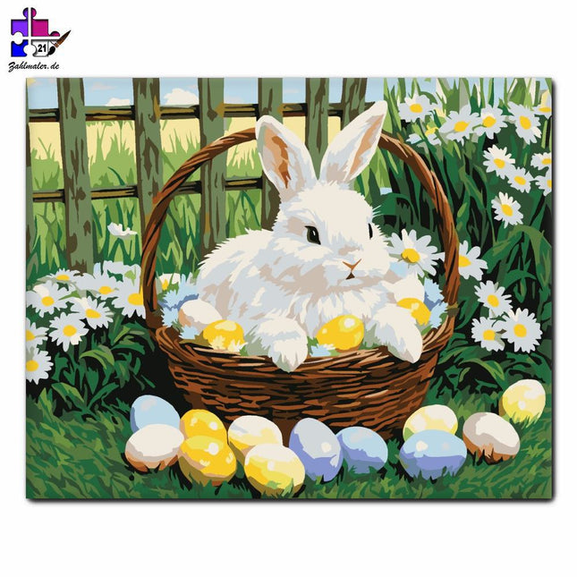Hase im Osterkorb | Malen nach Zahlen-Zahlmaler.de