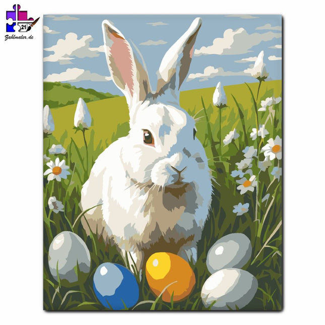 Osterhase mit bunten Eiern | Malen nach Zahlen-Zahlmaler.de