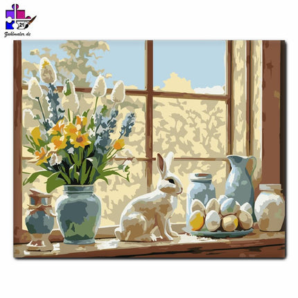 Osterhase und Frühling Fensterdekoration | Malen nach Zahlen-Zahlmaler.de