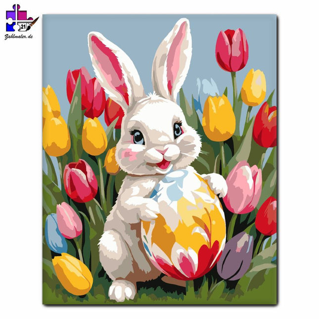 Hase zwischen Tulpen | Malen nach Zahlen-Zahlmaler.de