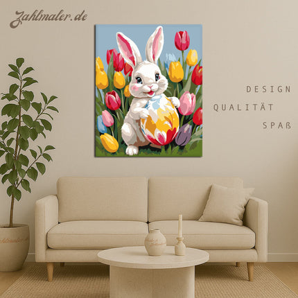 Hase zwischen Tulpen | Malen nach Zahlen-Zahlmaler.de