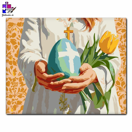 Christliche Ostereier mit Tulpen | Malen nach Zahlen-Zahlmaler.de