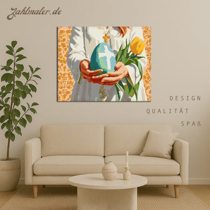 Christliche Ostereier mit Tulpen | Malen nach Zahlen-Zahlmaler.de