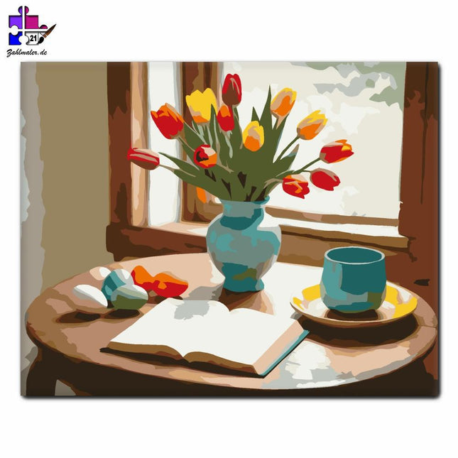 Ostertisch mit Tulpen | Malen nach Zahlen-Zahlmaler.de