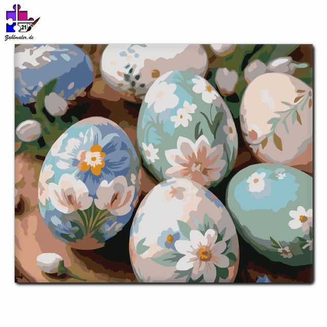 Ostereier mit Blumenmuster | Malen nach Zahlen-Zahlmaler.de