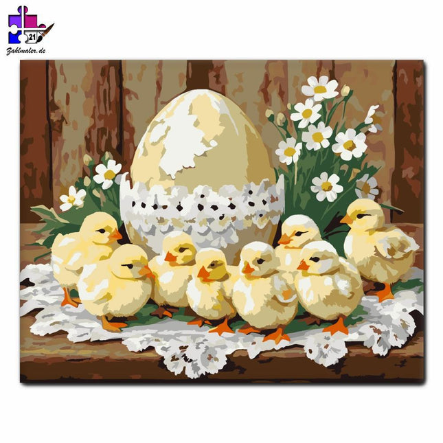 Küken und Blumen-Eier | Malen nach Zahlen-Zahlmaler.de