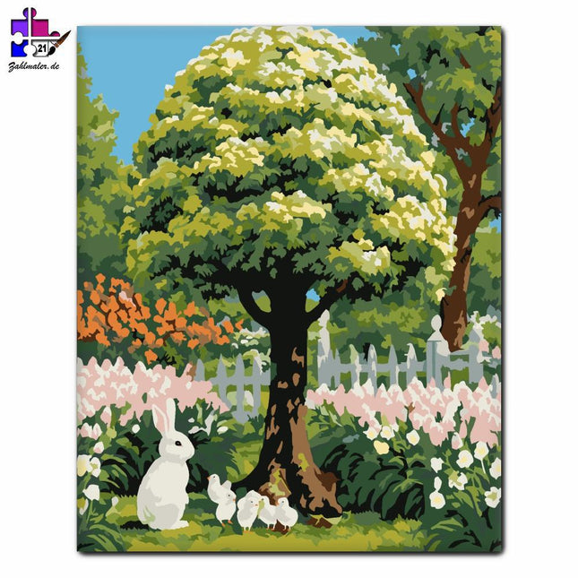 Osterbaum mit Hase und Küken | Malen nach Zahlen-Zahlmaler.de