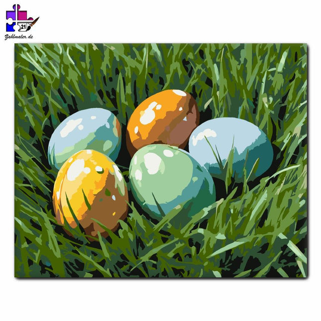 Funkelnde Ostereier im Gras | Malen nach Zahlen-Zahlmaler.de