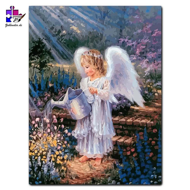 Dar kleine Engel im Blumengarten | Malen nach Zahlen-Zahlmaler.de