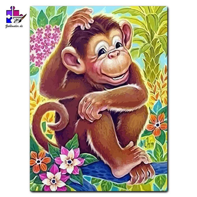 Das Äffchen im Dschungel | Malen nach Zahlen-Zahlmaler.de
