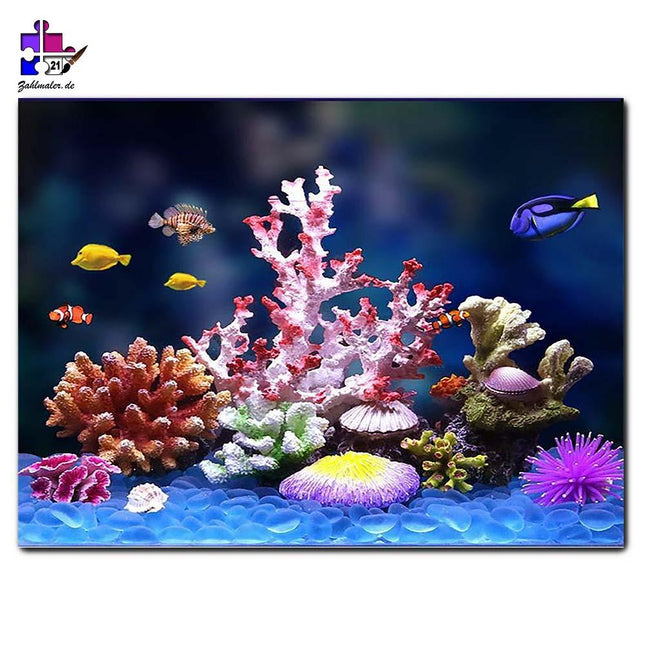 Das bunte Korallenbett im Aquarium | Malen nach Zahlen-Zahlmaler.de