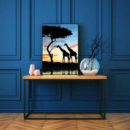Das Giraffenpaar bei Sonnenuntergang | Malen nach Zahlen-Zahlmaler.de
