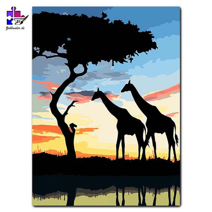 Das Giraffenpaar bei Sonnenuntergang | Malen nach Zahlen-Zahlmaler.de