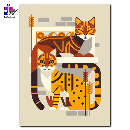 Das kubistische Katzenpaar | Malen nach Zahlen-Zahlmaler.de