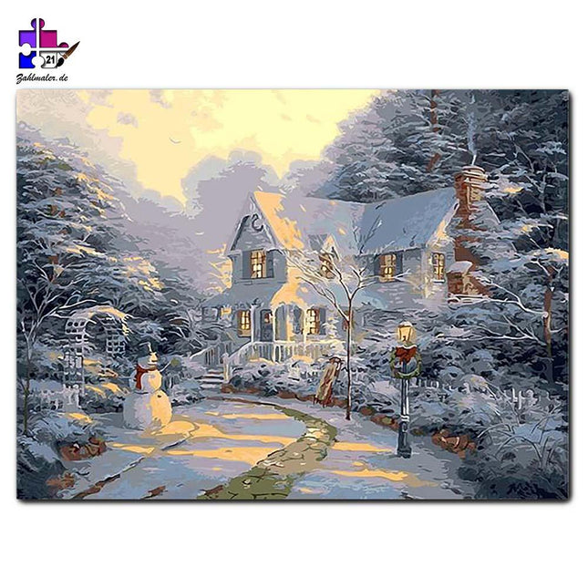 Das verschneite Jagdschloss | Malen nach Zahlen-Zahlmaler.de