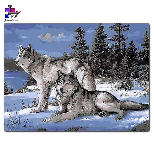 Das Wolfsrudel von zwei | Malen nach Zahlen-Zahlmaler.de