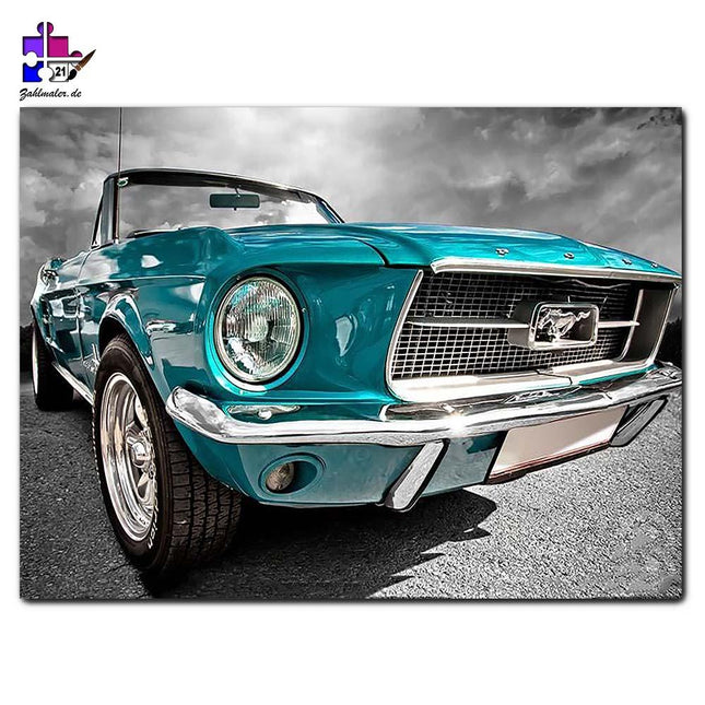 Der blaue Mustang (Cabriolet) | Malen nach Zahlen-Zahlmaler.de