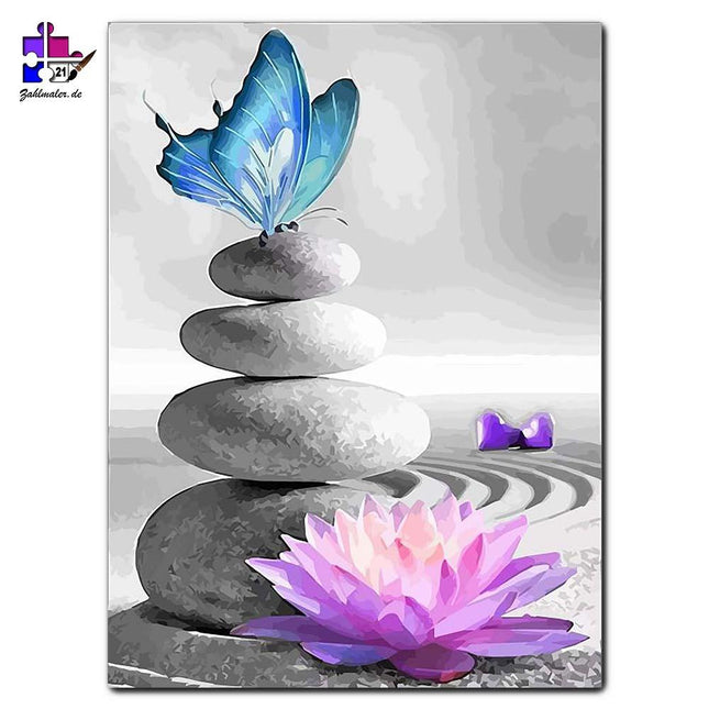 Der blaue Schmetterling in der grauen Wüste | Malen nach Zahlen-Zahlmaler.de