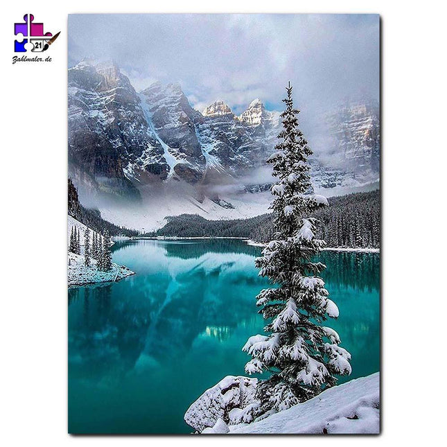 Der blaue See in den Bergen 3 | Malen nach Zahlen-Zahlmaler.de