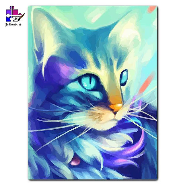 Der Blick der blauen Zauberkatze | Malen nach Zahlen-Zahlmaler.de