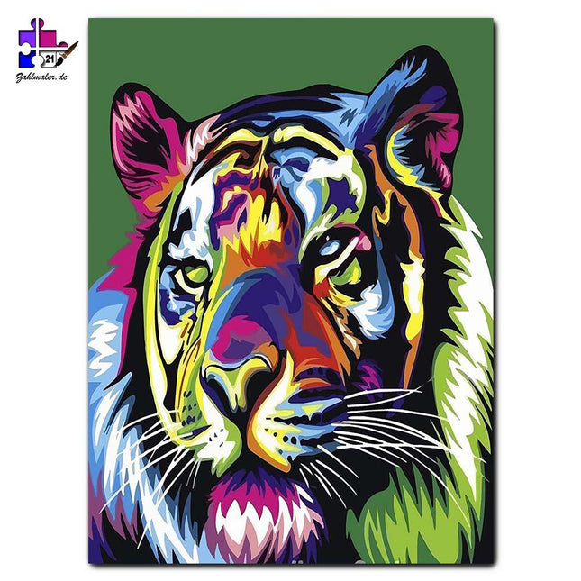 Der bunte zornige Tiger | Malen nach Zahlen-Zahlmaler.de