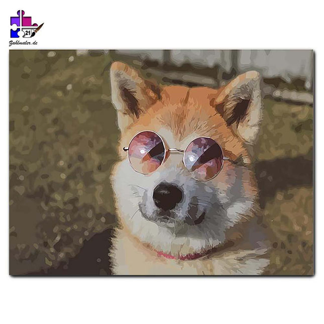 Der coole Shiba inu in seiner Sonnenbrille | Malen nach Zahlen-Zahlmaler.de