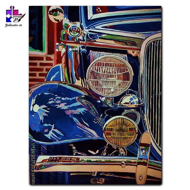 Der dunkelblaue Oldtimer | Malen nach Zahlen-Zahlmaler.de