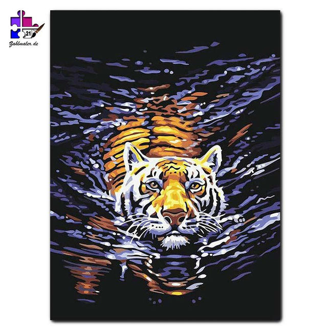 Der Flussüberquerung des Tigers | Malen nach Zahlen-Zahlmaler.de