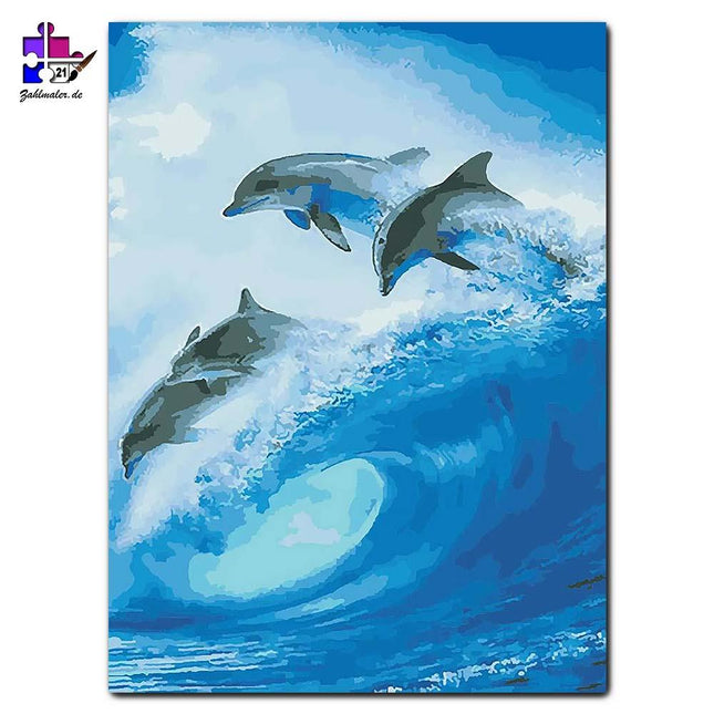 Der Freiheitssprung der Delfine | Malen nach Zahlen-Zahlmaler.de