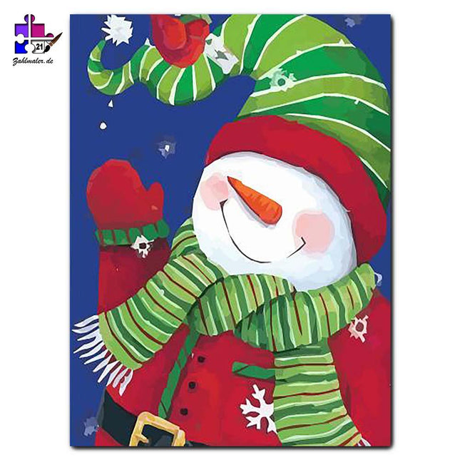 Der frohe verkleidete Schneemann | Malen nach Zahlen-Zahlmaler.de