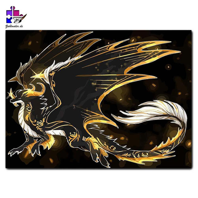 Der goldene Drachen auf schwarz | Malen nach Zahlen-Zahlmaler.de