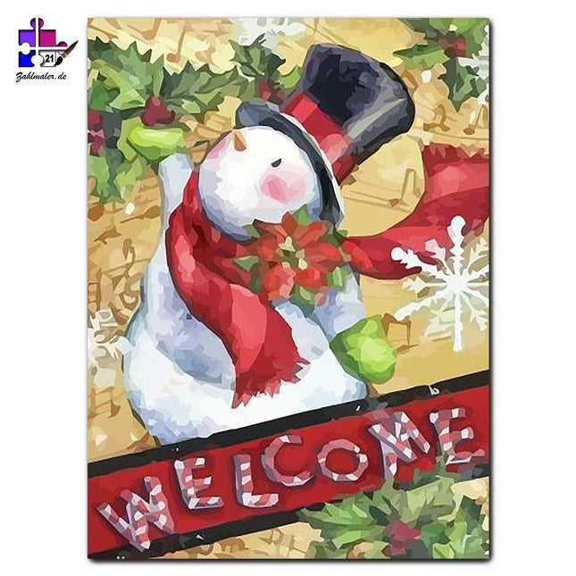 Der grüßende Schneemann | Malen nach Zahlen-Zahlmaler.de