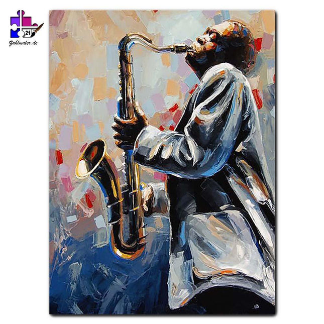 Der Jazz-Spieler mit dem Saxophon | Malen nach Zahlen-Zahlmaler.de
