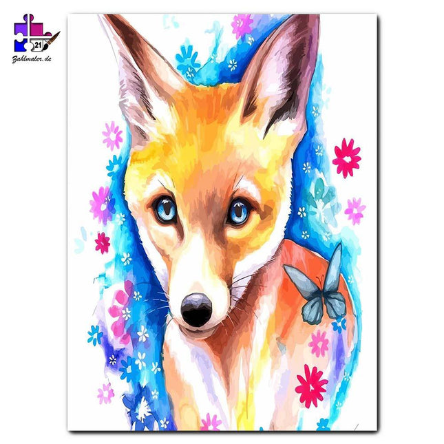 Der klein Fuchs und seine Blümchen | Malen nach Zahlen-Zahlmaler.de