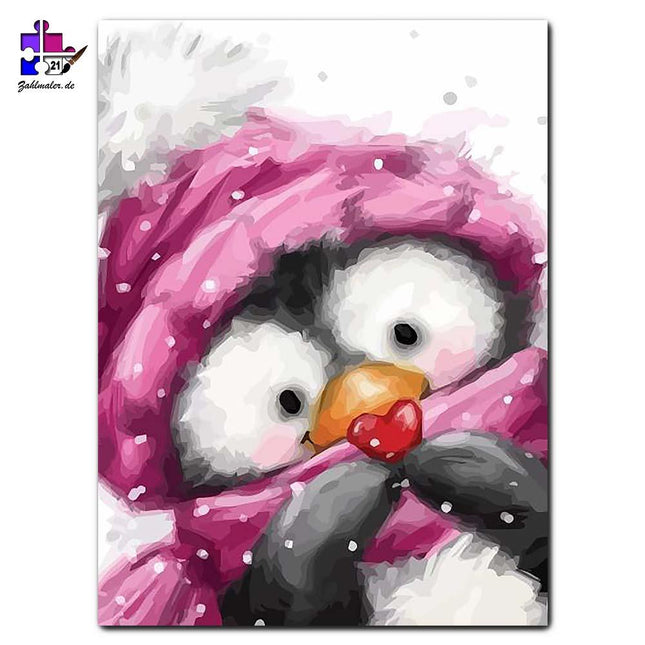 Der kleine Pinguin und sein noch kleinere Herzchen | Malen nach Zahlen-Zahlmaler.de