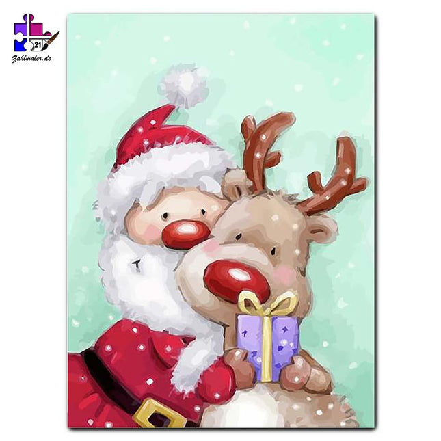 Der kleine Rudolf bekommt sein Weihnachtsgeschenk | Malen nach Zahlen-Zahlmaler.de