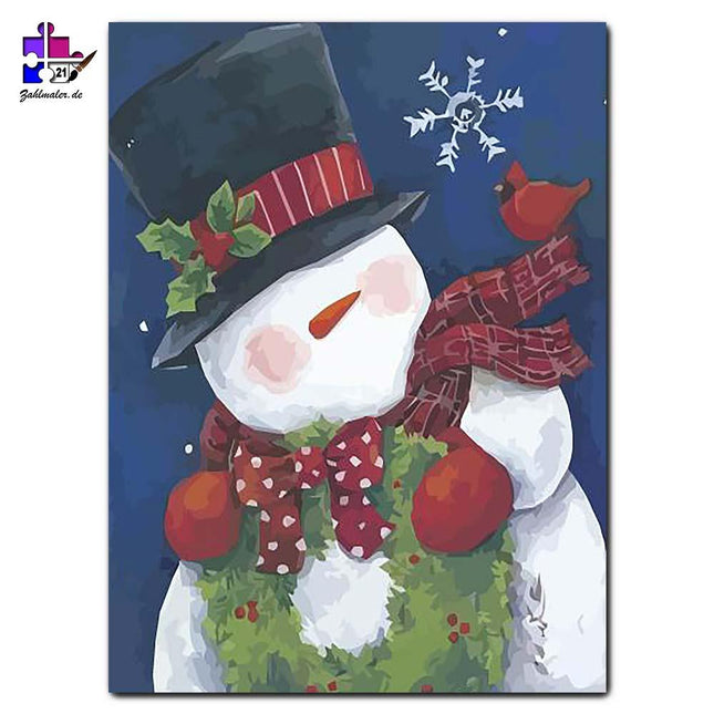 Der kleine Schneemann und sein Kranz | Malen nach Zahlen-Zahlmaler.de